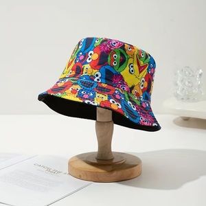 Unisex Trendy Sesame Street Cartoon Character Print Bucket Hat